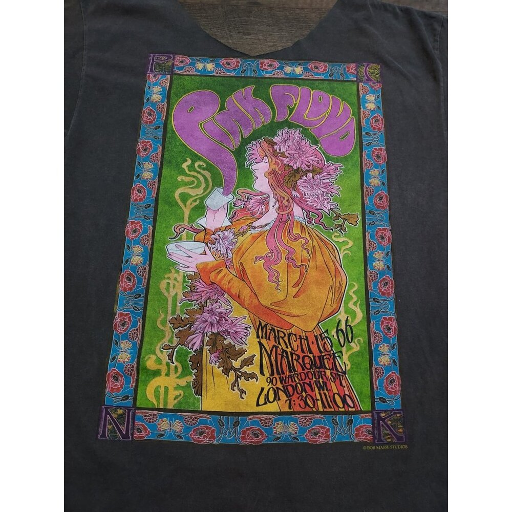 Pink Floyd Shirt XL Gray Destroyed Retro 1966 Marquee London Art Nouveau Poster - Picture 11 of 11